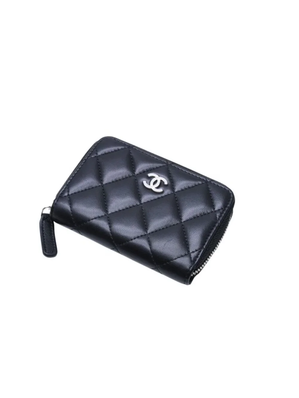 Chanel Classic Zip Coin Purse CC Logo Lambskin Black